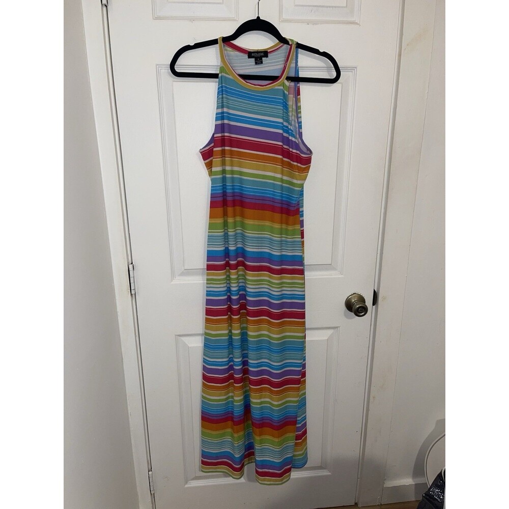 Rainbow Striped Rogue Collection Colorful Womens Plus 1X Maxi sundress *See Desc
